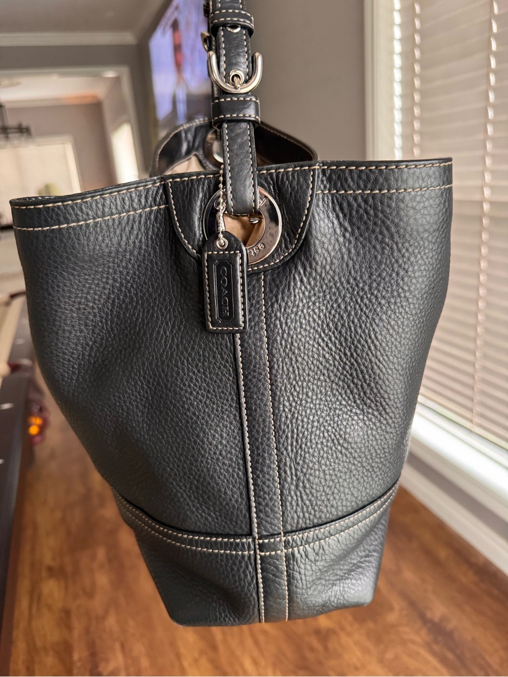 Coach Slouchy Black Pebbled Leather Shoulder Bucket Bag - Picture 3 of 13